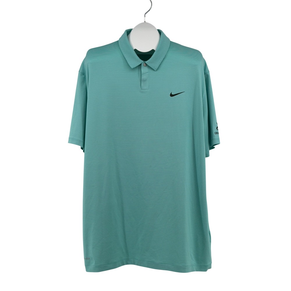 Nike Tiger Woods Collection Polo Mens XL Teal Stripe Dri-FIT Golf Shirt Logo